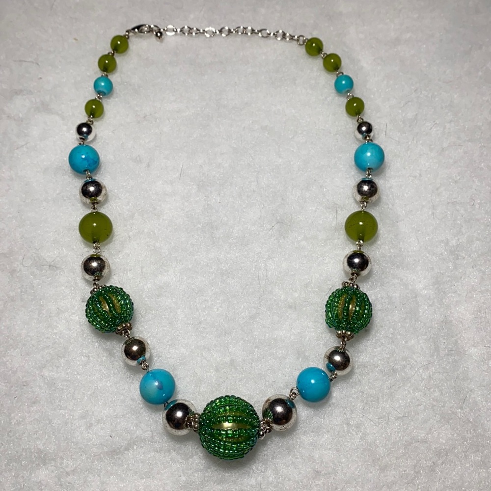 Fashionable Green and Turquoise Bauble Necklace